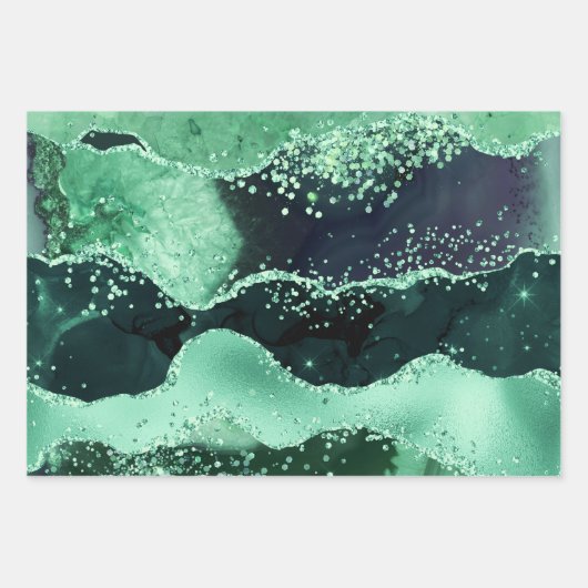 Glamouröse dunkle und hellgrüne Imitate Glitzer Ag Geschenkpapier Set (Vorderseite)