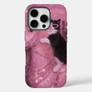Glamouröse Einhornkatze unter funkelnder Stadt iPhone 16 Pro Hülle