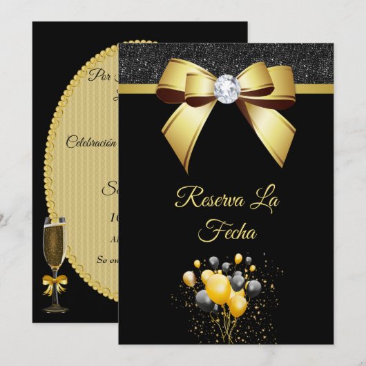 Glamouröse elegante Geburtstagsfeier Save The Date (Vorne/Hinten)