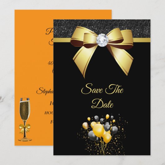 Glamouröse Eleganz Geburtstagsfeier Save The Date (Vorne/Hinten)