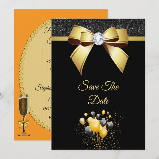 Glamouröse Eleganz-Geburtstagsfeier Save The Date (Vorne/Hinten)