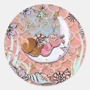Glamouröse Ethnische Meerjungfrau Baby Shower Gebu Runder Aufkleber