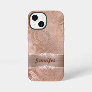 Glamouröse falsche Roségoldspitze auf Monogramm ge iPhone 13 Mini Hülle