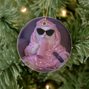    Glamouröse faule Katze in Sonnenbrille mit funk Keramik Ornament