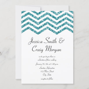 Glamouröse Faux Türkis Glitter Chevron Hochzeit Einladung