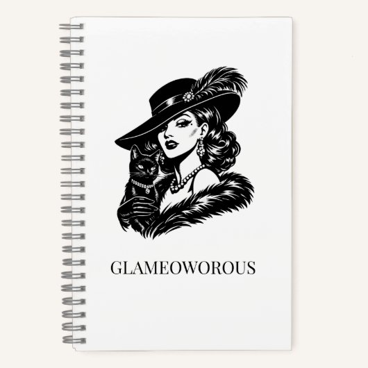Glamouröse Frau mit Katzenmode-Illustration Notizblock (Vorderseite)