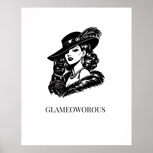 Glamouröse Frau mit Katzenmode-Illustration Poster (Vorne)