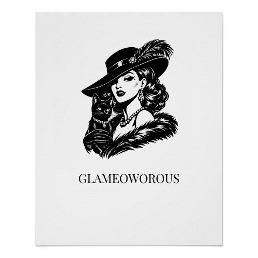 Glamouröse Frau mit Katzenmode-Illustration Poster (Vorderseite)