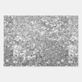 Glamouröse funkelnde Silber Glitter Muster Geschenkpapier Set (Vorderseite)