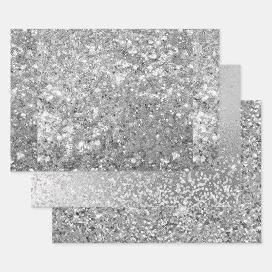 Glamouröse funkelnde Silber Glitter Muster Geschenkpapier Set (Set)