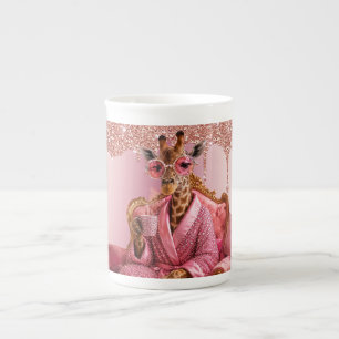 Glamouröse Giraffen-Eleganz in Rosa Porzellantasse