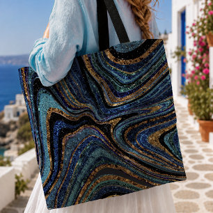 Glamouröse Glitzer-Mädchen-Marmor-Kunst blau Tasche