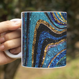 Glamouröse Glitzer-Marmor-Kunst in Blau für Kaffee Kaffeetasse
