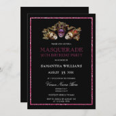 Glamouröse Glitzer Masquerade 30. Geburtstag Einladung (Vorne/Hinten)