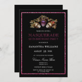 Glamouröse Glitzer Masquerade 50. Geburtstag Einladung (Vorne/Hinten)