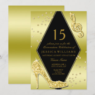 Glamouröse, glitzernde goldene Quinceañera Einladung