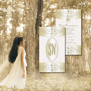 Glamouröse Gold- und Creme-Ornamente Initialen Visitenkarte