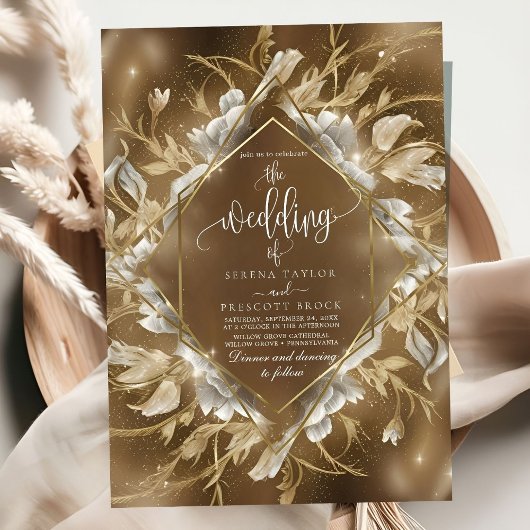 Glamouröse Golden Themed Floral Wedding Einladung