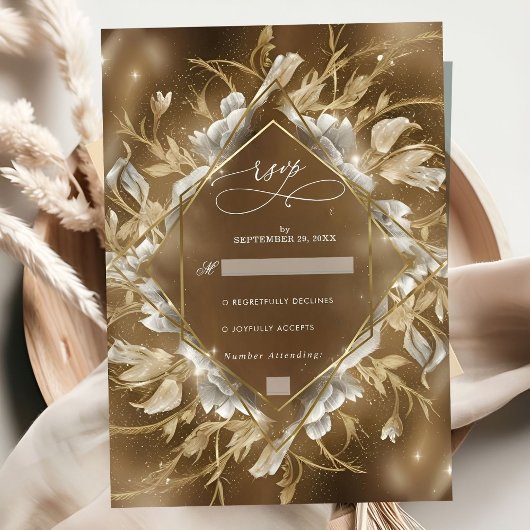 Glamouröse Golden Themed Floral Wedding RSVP Karte