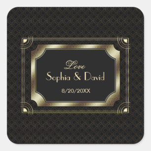 Glamouröse Great Gatsby Gold-Schwarze Art Deco-Hoc Quadratischer Aufkleber