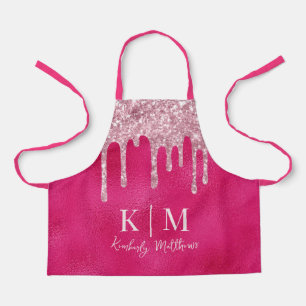 Glamouröse, heißrosa-glitzernde Monogramm-Initiale Schürze