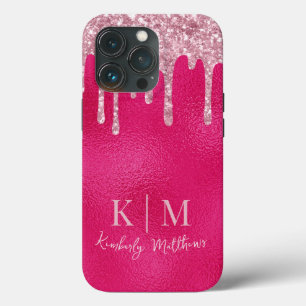 Glamouröse, heißrosa glitzernde Monogrammanfangsbu Case-Mate iPhone Hülle