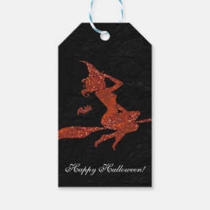 Glamouröse Hexe fliegt auf Besen Halloween-Party Geschenkanhänger