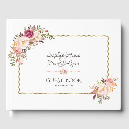 Glamouröse Hochzeit mit Gold Blush Pink Gästebuch (Vorderseite)