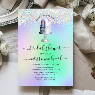 Glamouröse Hochzeitstorte Holografische Brautparty Einladung
