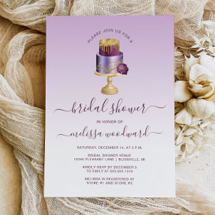 Glamouröse Hochzeitstorte Lila Gold Brautparty Einladung