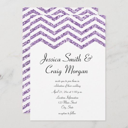 Glamouröse Imitate Amethyst Glitzer Zickzack Hochz Einladung (Vorne/Hinten)