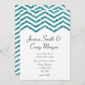 Glamouröse Imitate Aquamariner Glitzer Zickzack Ho Einladung (Vorne/Hinten)