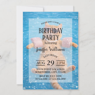    Glamouröse Katze am Pool schwimmend im Stil     Einladung