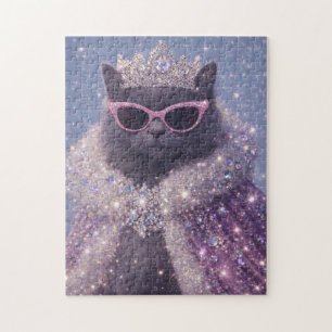Glamouröse Königin-Katze Funkelnde Fantasy-Porträt Puzzle