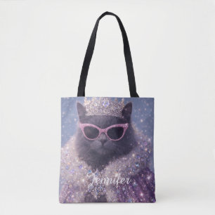 Glamouröse Königin-Katze Funkelnde Fantasy-Porträt Tasche
