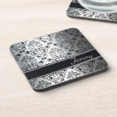 Glamouröse Luxus-Silber-Damaskus-Monogramm Untersetzer (Linke Seite)