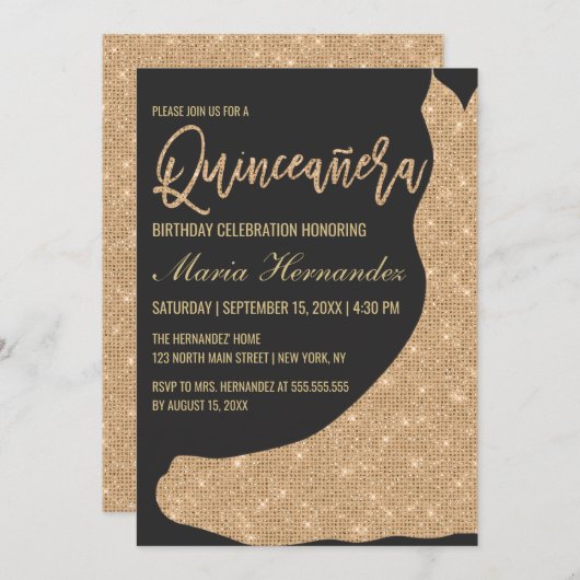 Glamouröse Meerjungfrau Elegant Luxus Quinceañera Einladung (Vorne/Hinten)
