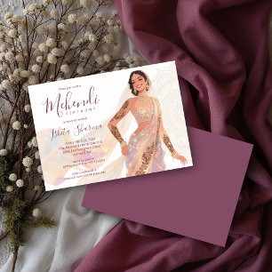 Glamouröse Mehendi-Braut Henna-Pflaume TLW26 Einladung