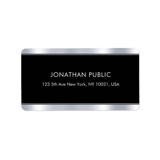 Glamouröse moderne, elegante schwarze Silbervorlag Adressaufkleber (Vorne)