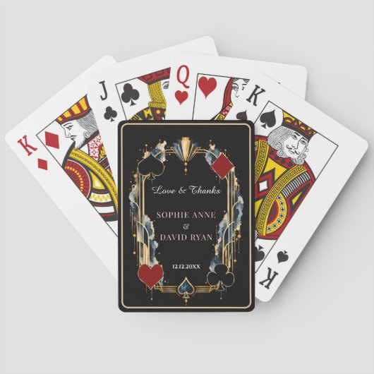 Glamouröse Navy-Gold-Schwarze Art Deco-Casino-Aben Spielkarten (Rückseite)