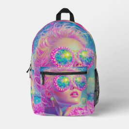 Glamouröse Neonfrau mit funkelnder Brille Bedruckter Rucksack