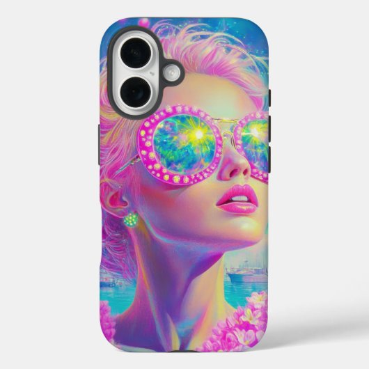 Glamouröse Neonfrau mit funkelnder Brille Case-Mate iPhone Hülle (Rückseite)