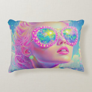 Glamouröse Neonfrau mit funkelnder Brille Dekokissen
