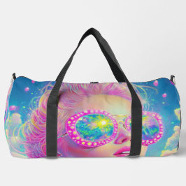 Glamouröse Neonfrau mit funkelnder Brille Duffle Bag