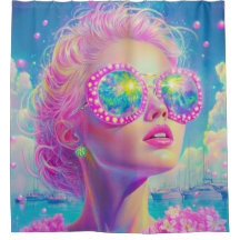 Glamouröse Neonfrau mit funkelnder Brille