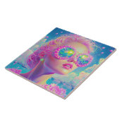 Glamouröse Neonfrau mit funkelnder Brille Fliese (Seite)