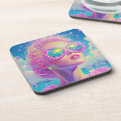 Glamouröse Neonfrau mit funkelnder Brille Getränkeuntersetzer (Linke Seite)