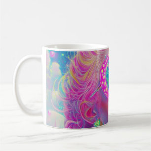Glamouröse Neonfrau mit funkelnder Brille Kaffeetasse