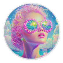 Glamouröse Neonfrau mit funkelnder Brille