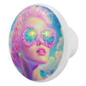 Glamouröse Neonfrau mit funkelnder Brille Keramikknauf (Rechts)